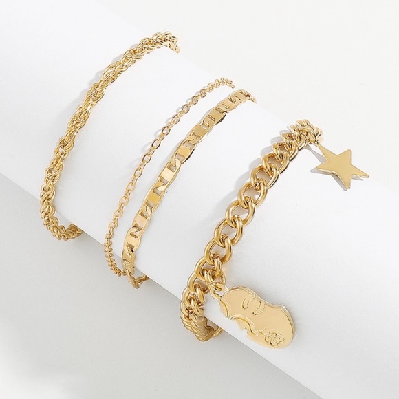 Charm Chain Bracelet. Gold 3-piece set NWT - Picture 1 of 4